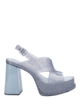 Melissa Dance Glitter Jelly Block Heeled Sandals, Glitter Clear /Blue