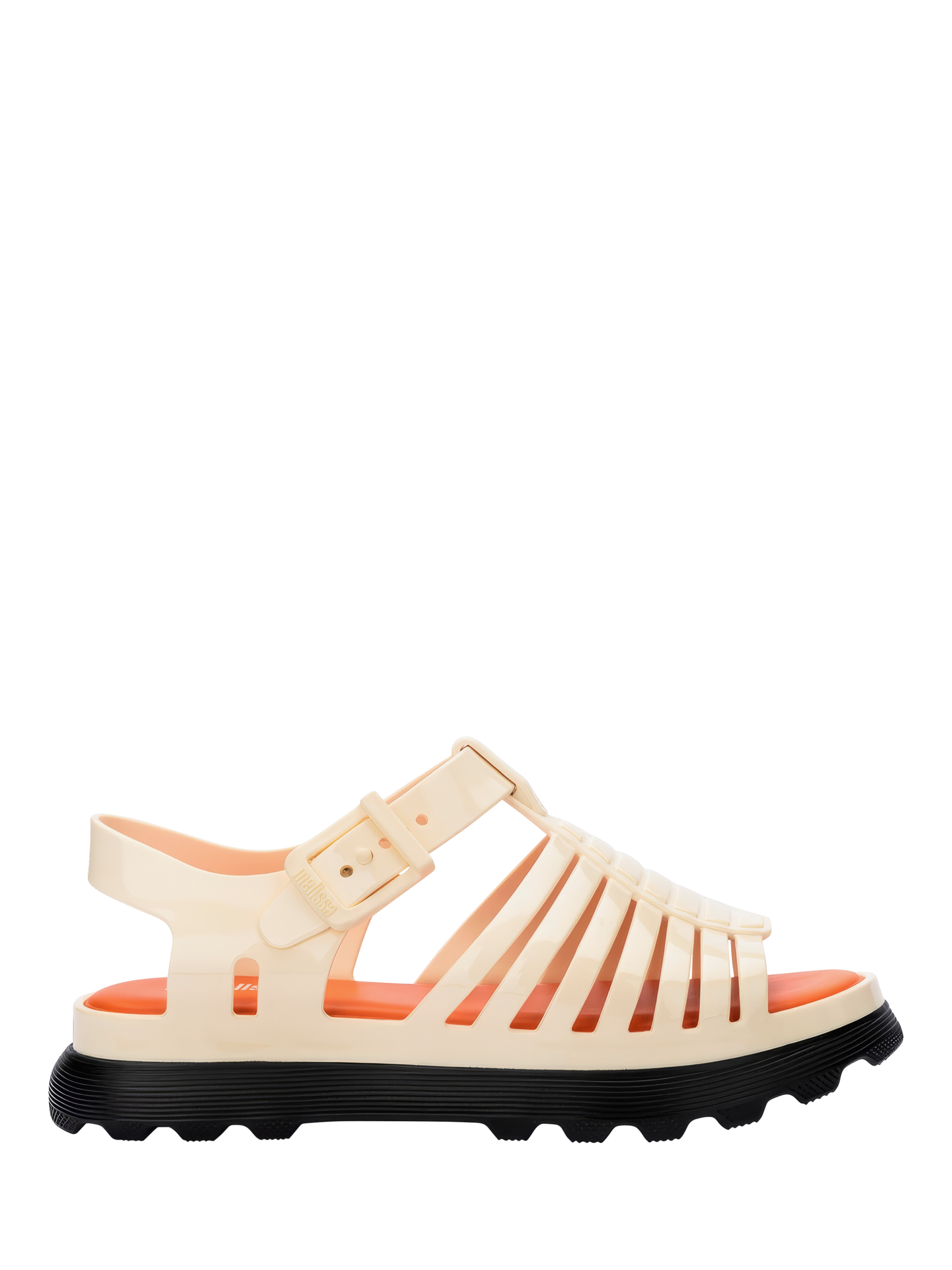 Product image 1 of 4, which shows Melissa Gloria Jelly Platform Sandals, Black/Beige/Orange, 3