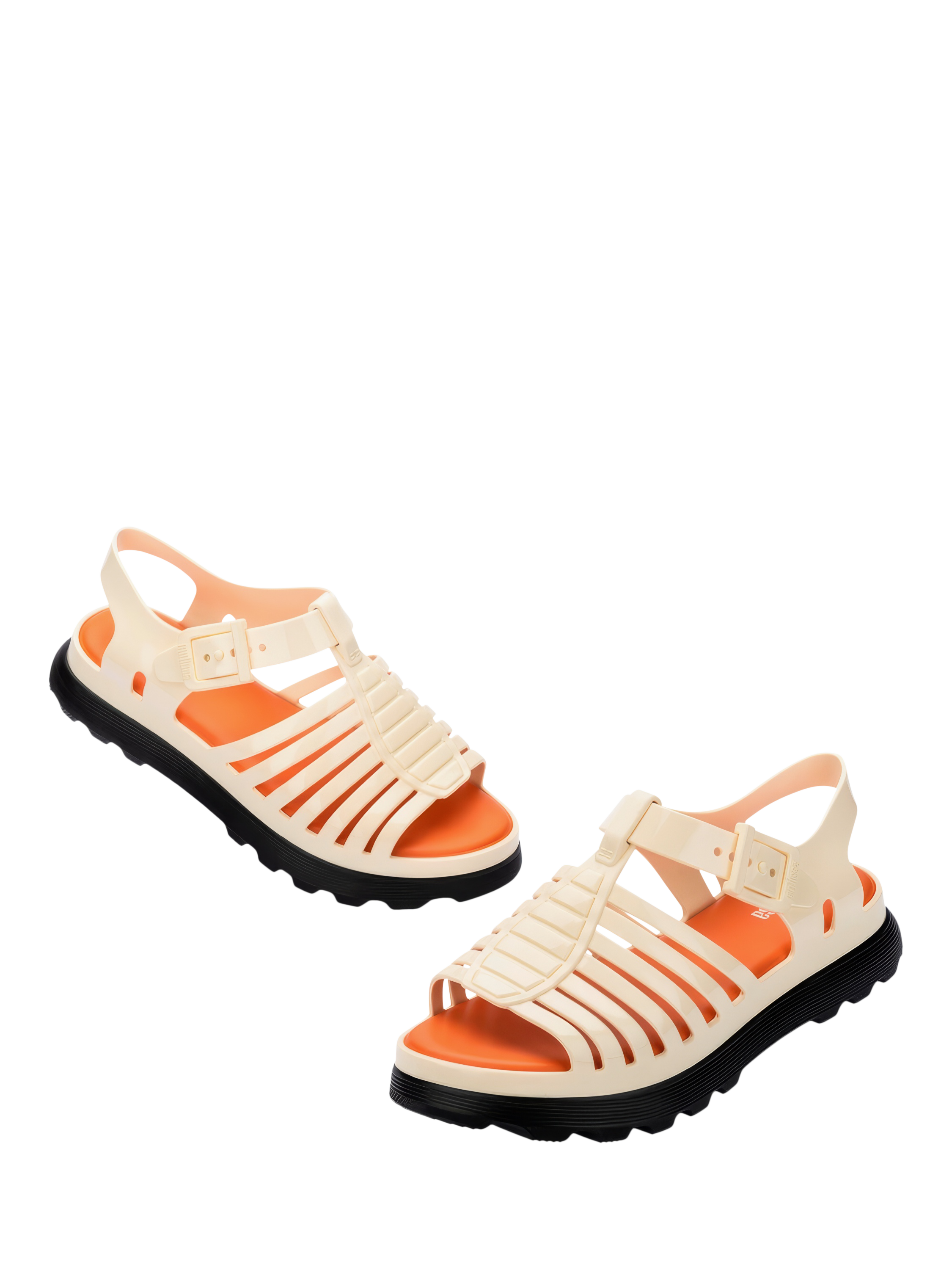 Product image 2 of 4, which shows Melissa Gloria Jelly Platform Sandals, Black/Beige/Orange, 3