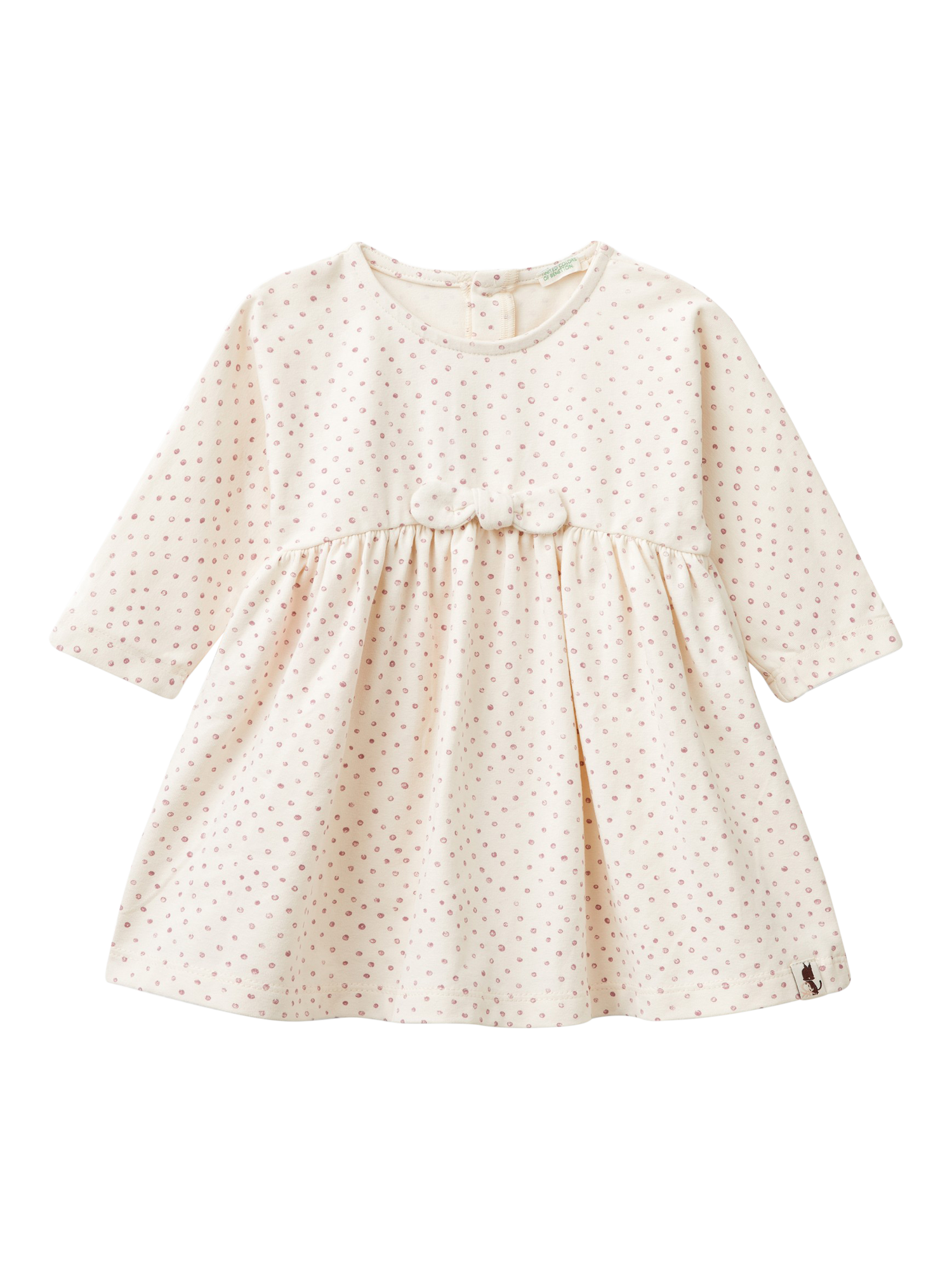 Benetton Baby Spot Print Long Sleeve Dress, Cream