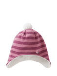 Benetton Kids' Striped Pom-Pom Knitted Hat, Rose/Multi