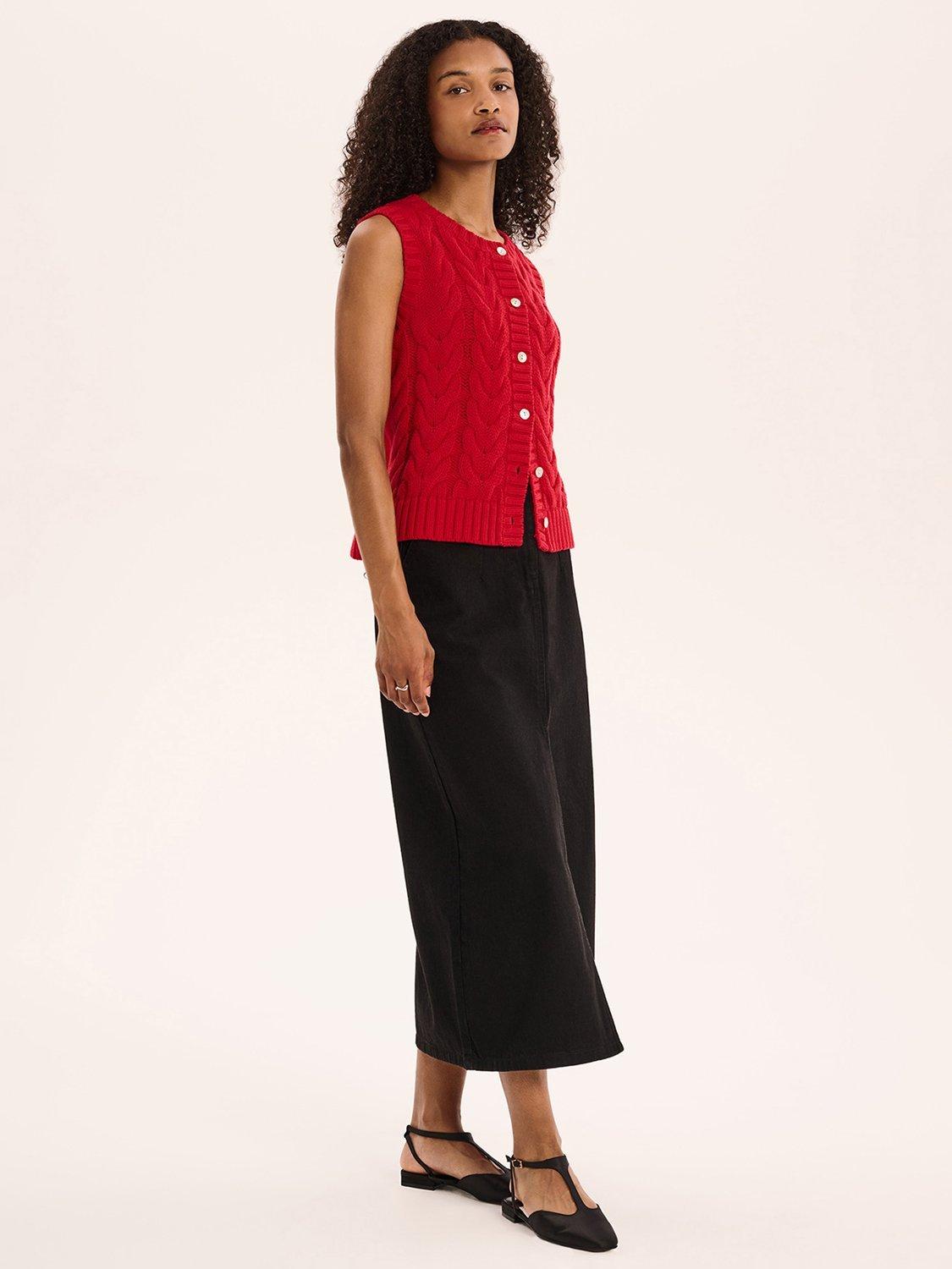 Product image 2 of 5, which shows OMNES Olive Denim Midi Skirt, Black, 6