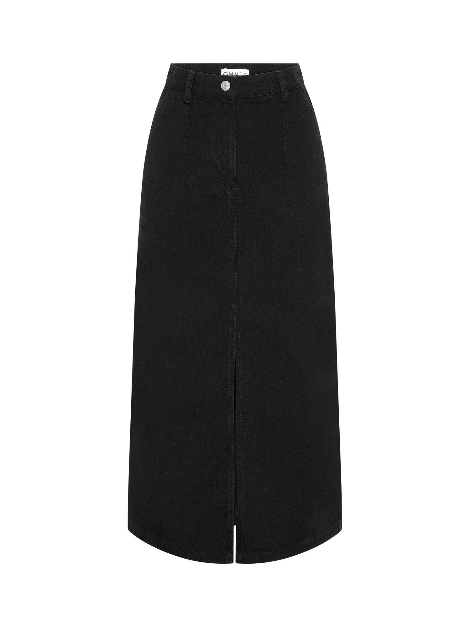 Product image 5 of 5, which shows OMNES Olive Denim Midi Skirt, Black, 6