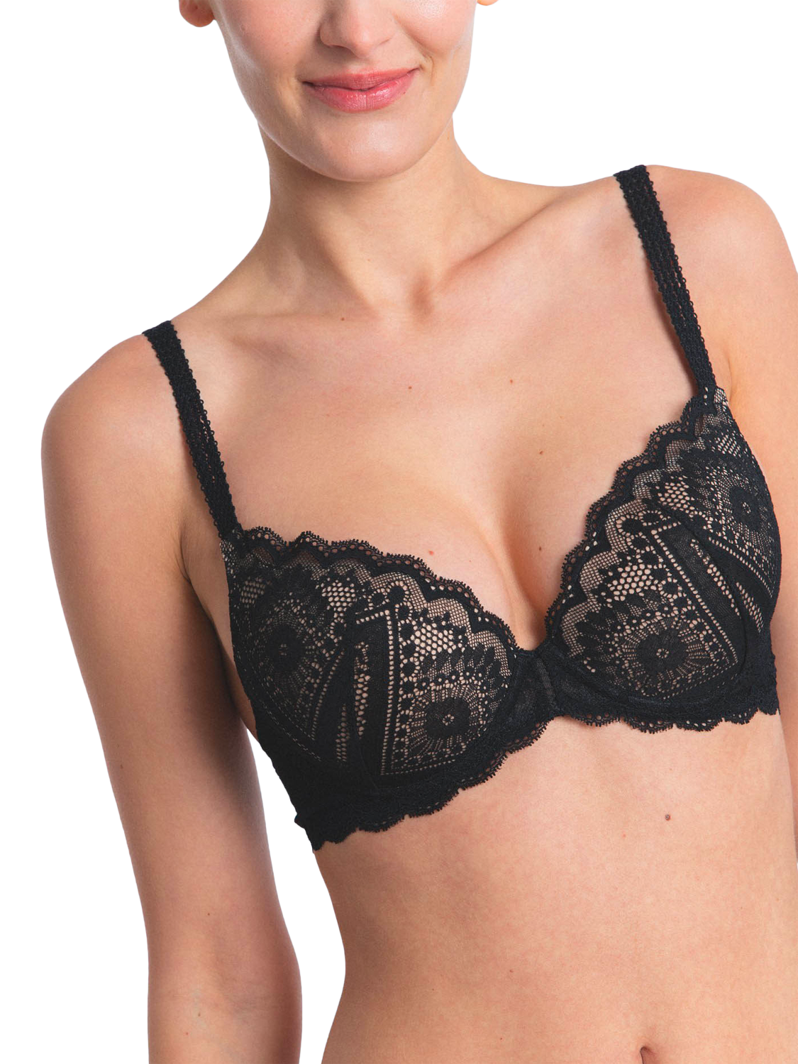 Product image 2 of 6, which shows Maison Lejaby Vertige Lace Demi Cup Bra, Noir, 30D