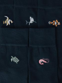 John Lewis Organic Cotton Blend Sea Creature Socks, Pack of 5, Black Multi - view 2, Black Multi