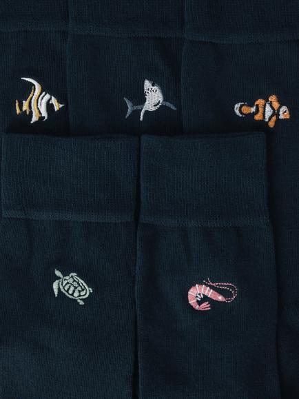John Lewis Organic Cotton Blend Sea Creature Socks, Pack of 5, Black Multi - view 2, Black Multi