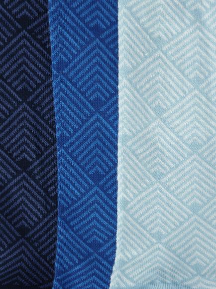 John Lewis Organic Cotton Blend Geometric Tile Pattern Socks, Pack of 3, Blue Multi - view 2, Blue Multi