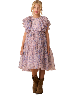 Angel & Rocket Kids' Frill Mesh Dress, Pink, Pink