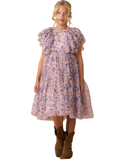 Angel & Rocket Kids' Frill Mesh Dress, Pink, Pink