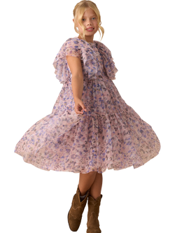 Angel & Rocket Kids' Frill Mesh Dress, Pink - view 2, Pink