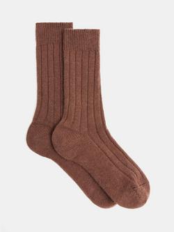 HUSH Murica Cashmere Blend Ribbed Socks, Chocolate Brown