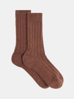 HUSH Murica Cashmere Blend Ribbed Socks - view 2, Chocolate Brown