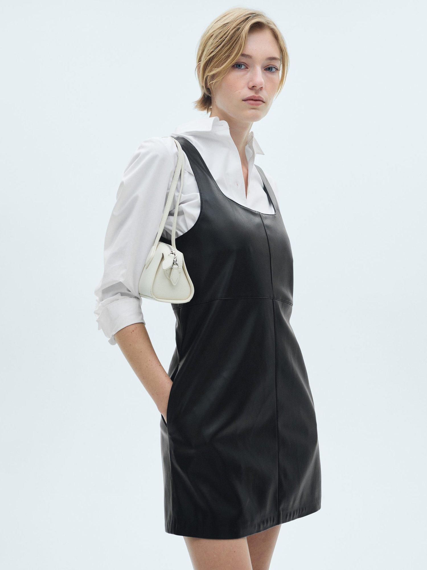 Product image 1 of 6, which shows Mango Sixties Faux Leather Mini Dress, Black, XL