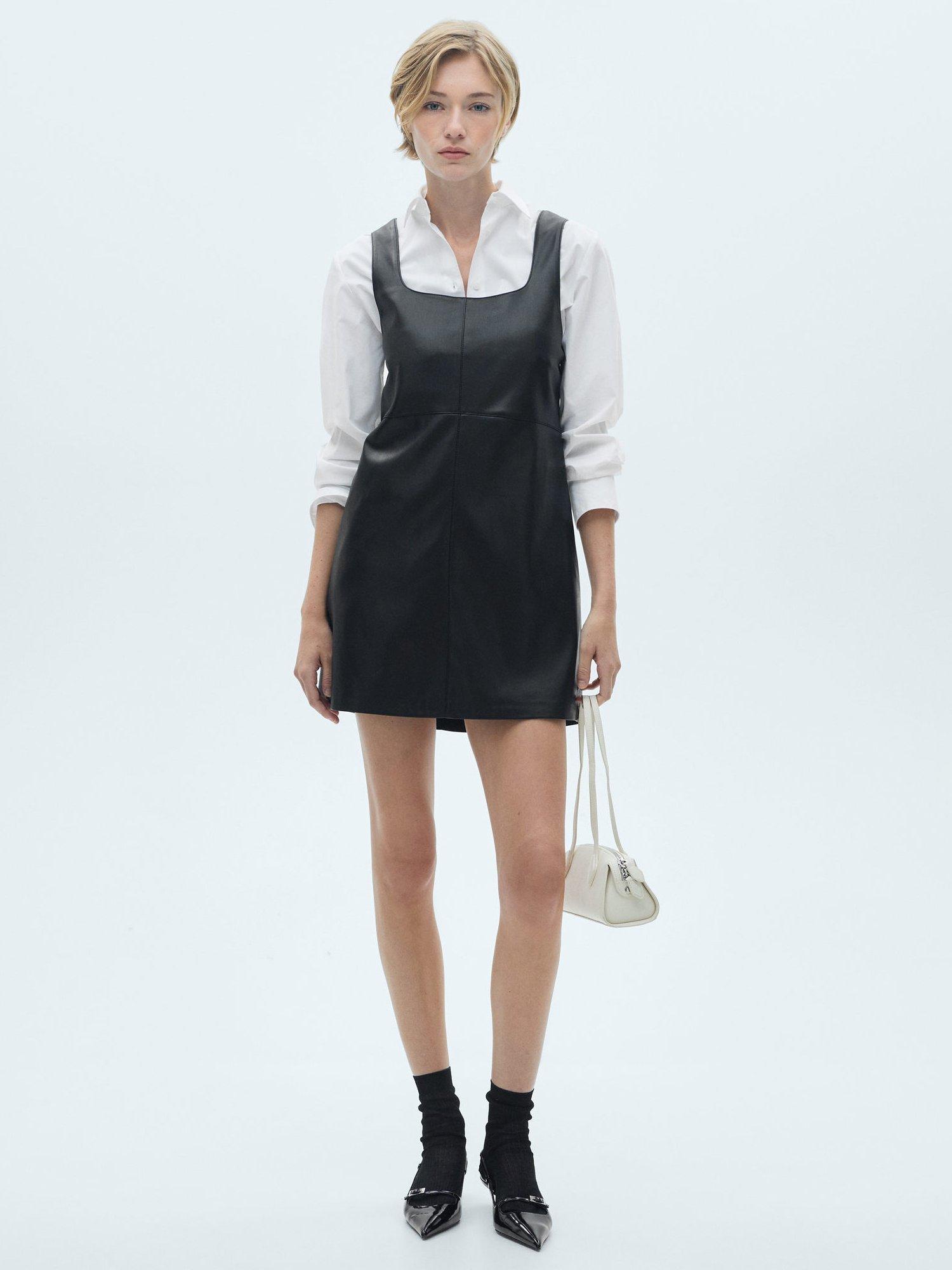 Product image 2 of 6, which shows Mango Sixties Faux Leather Mini Dress, Black, XL