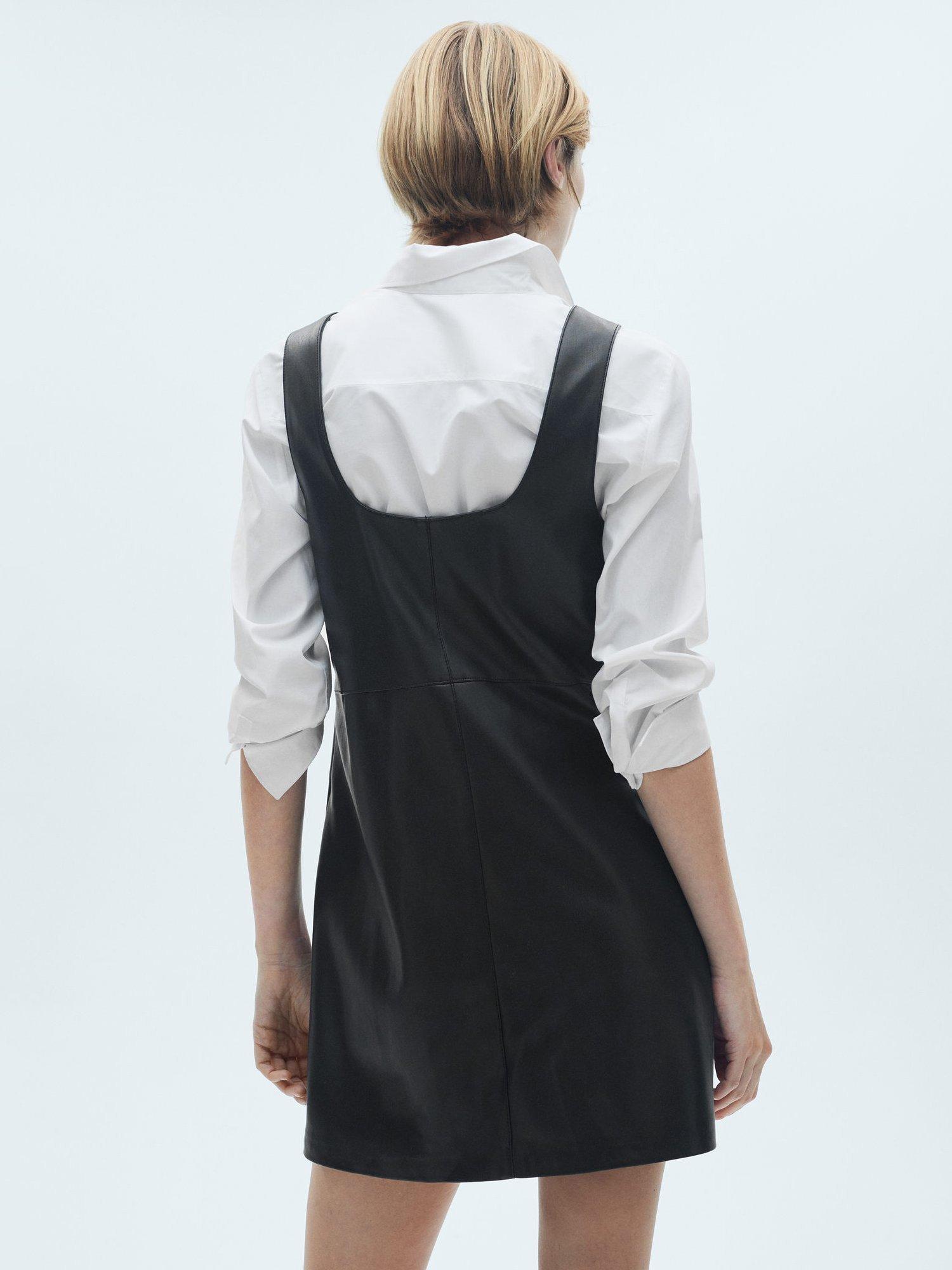 Product image 4 of 6, which shows Mango Sixties Faux Leather Mini Dress, Black, XL