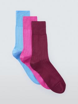 John Lewis Made in Italy Mercerised Cotton Socks, Pack of 3, Multi, Multi