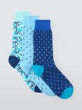 John Lewis Made in Italy Floral Selection Cotton Mix Socks, Pack of 3, Blue Multi