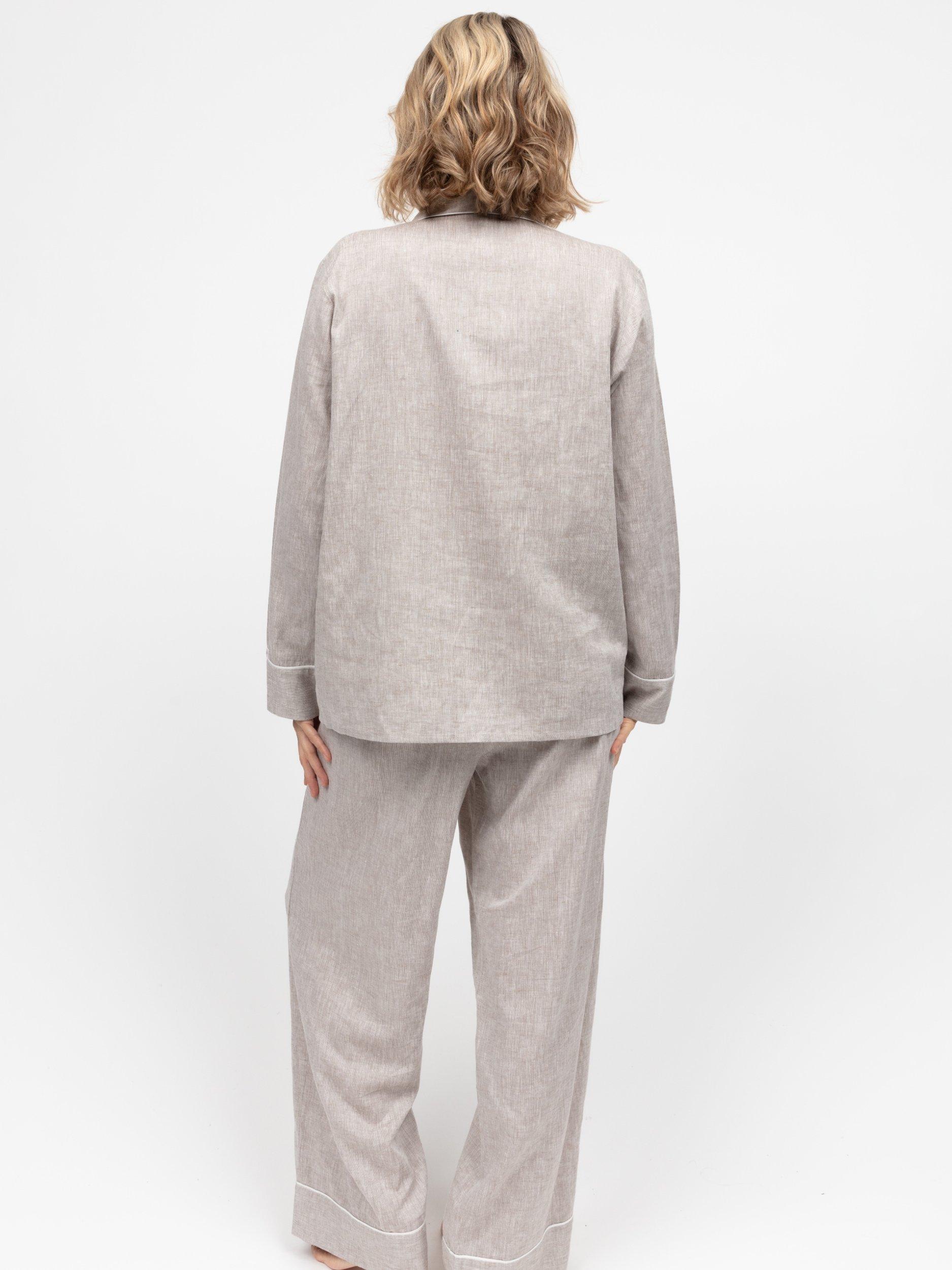Product image 2 of 4, which shows Cyberjammies Linen Blend Shirt Long Pyjama Set, Mocha, 8
