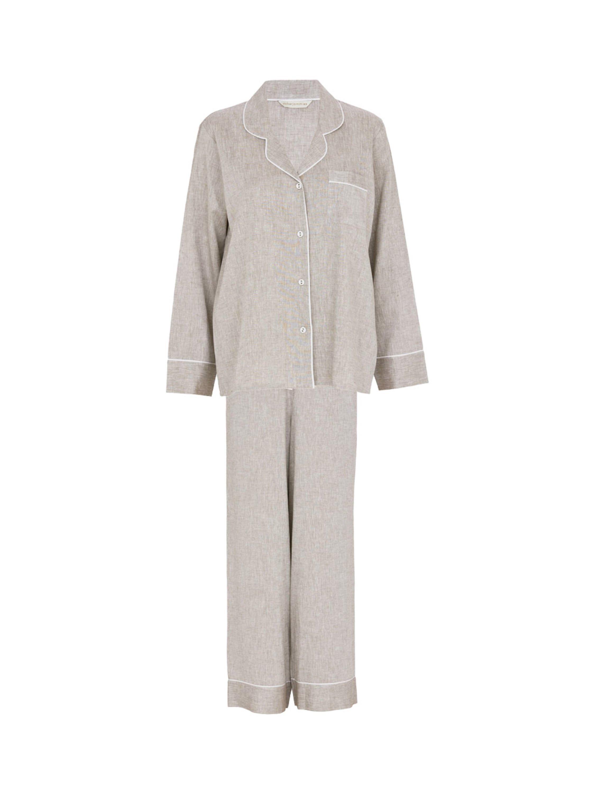 Product image 4 of 4, which shows Cyberjammies Linen Blend Shirt Long Pyjama Set, Mocha, 8
