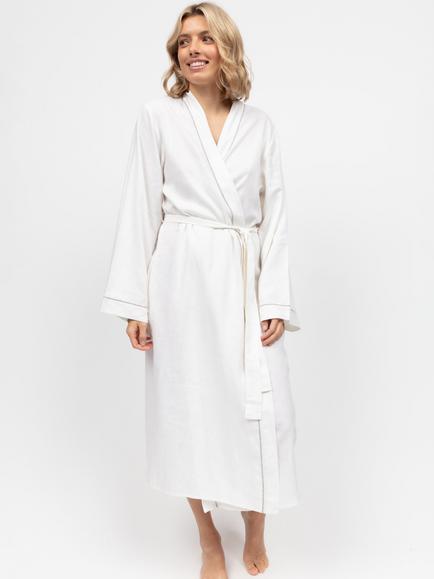 Cyberjammies Linen Blend Long Dressing Gown, White, White