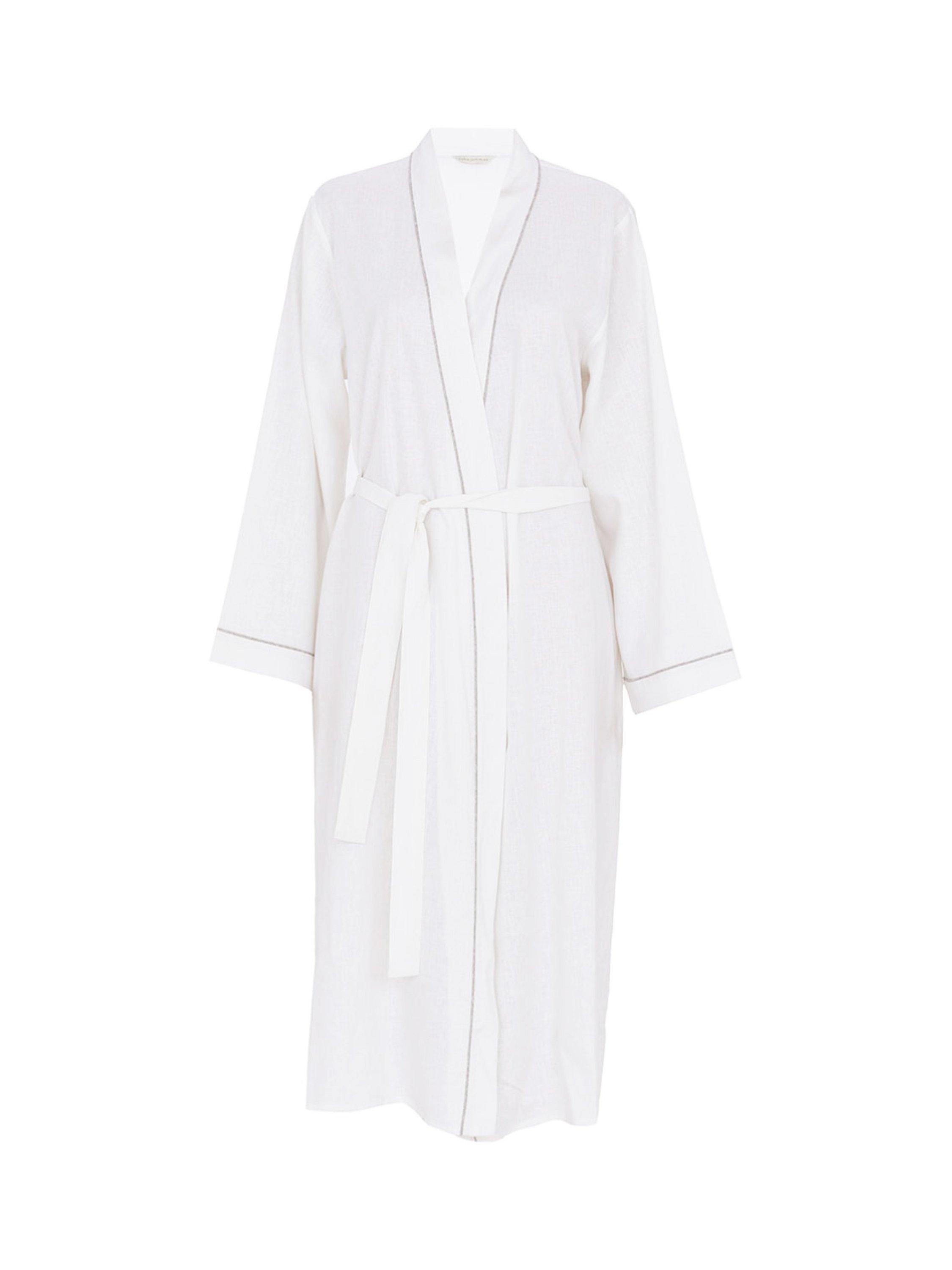 Product image 4 of 4, which shows Cyberjammies Linen Blend Long Dressing Gown, White, 8