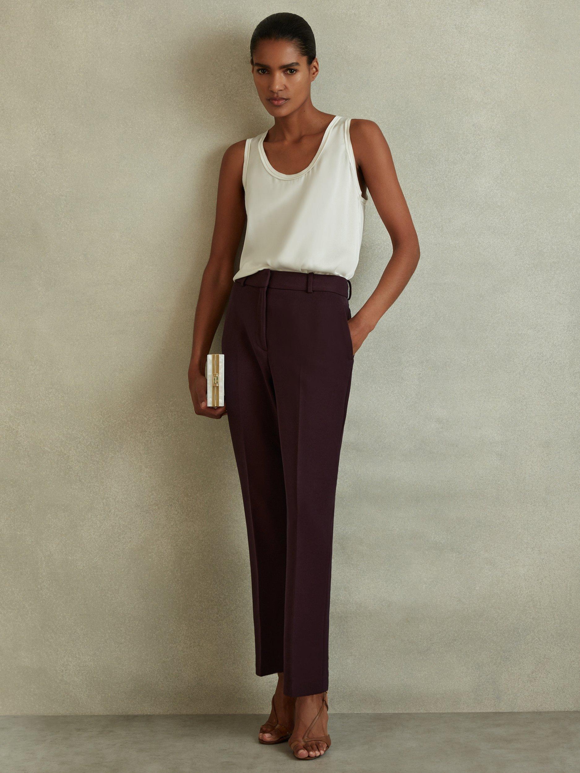 Product image 2 of 5, which shows Reiss Petite Gabi Slim Fit Suit Trousers, Berry, 6Pt