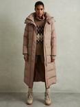 Reiss Petite Dalby Longline Hooded Puffer Coat, Mink Neutral