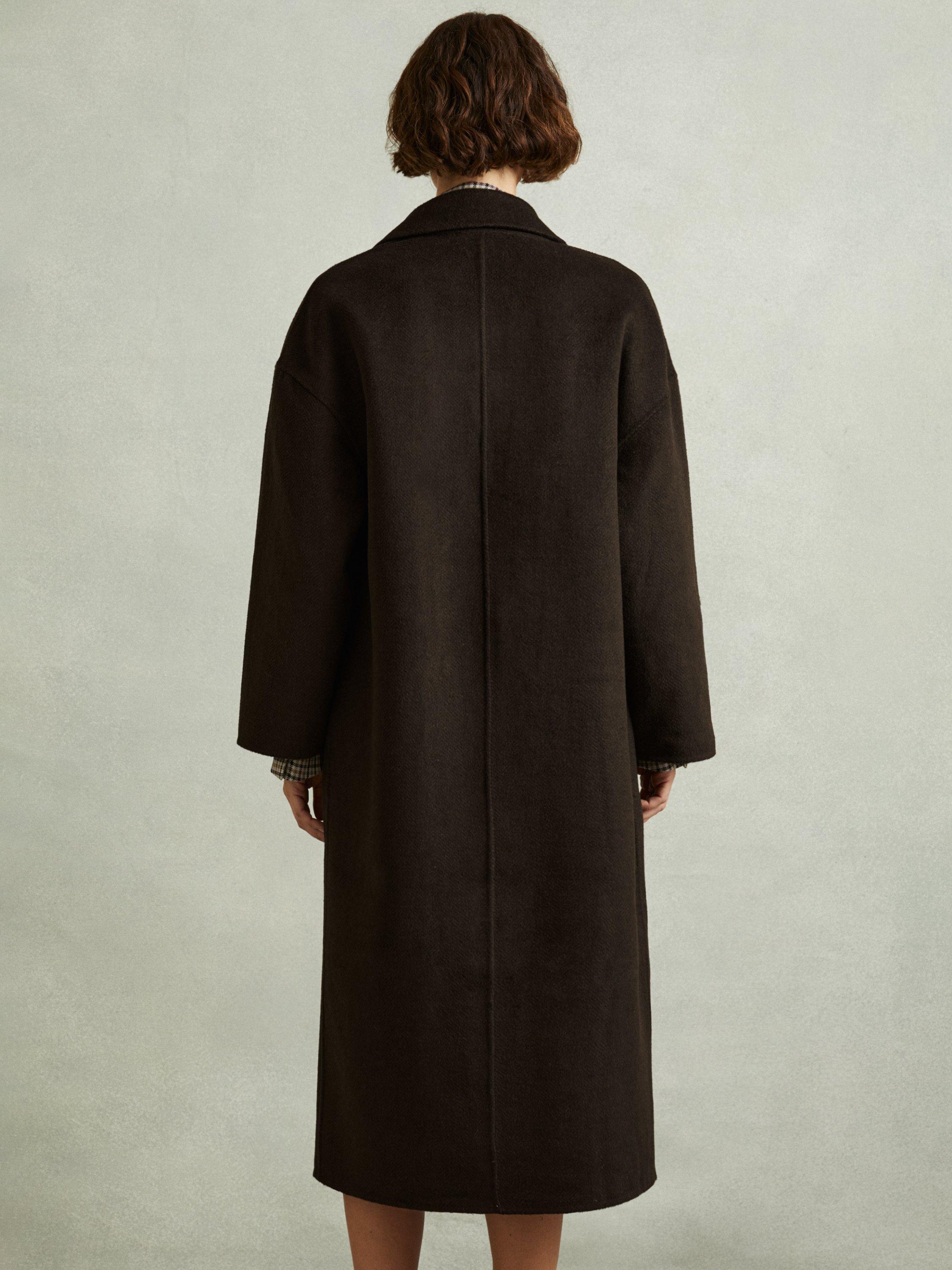 Product image 2 of 5, which shows Reiss Petite Lara Herringbone Coat, Chocolate, 10Pt