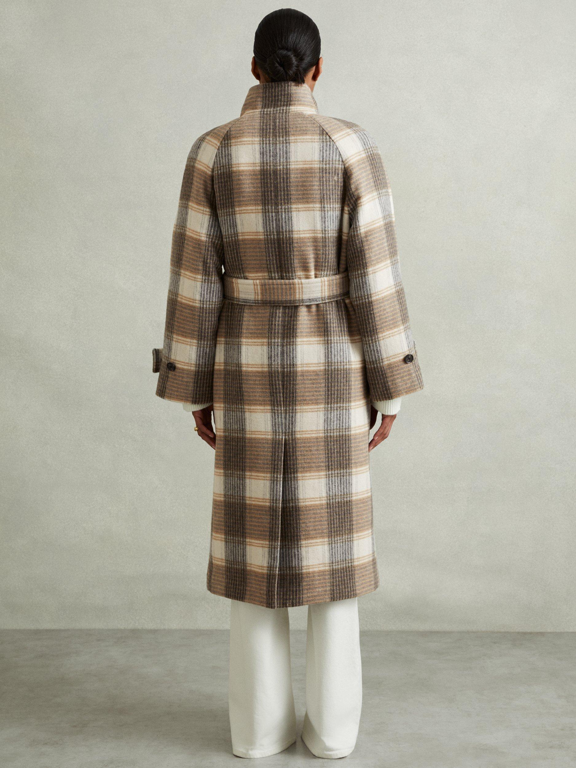 Product image 2 of 5, which shows Reiss Piper Wool Blend Check Coat, Neutral, 16