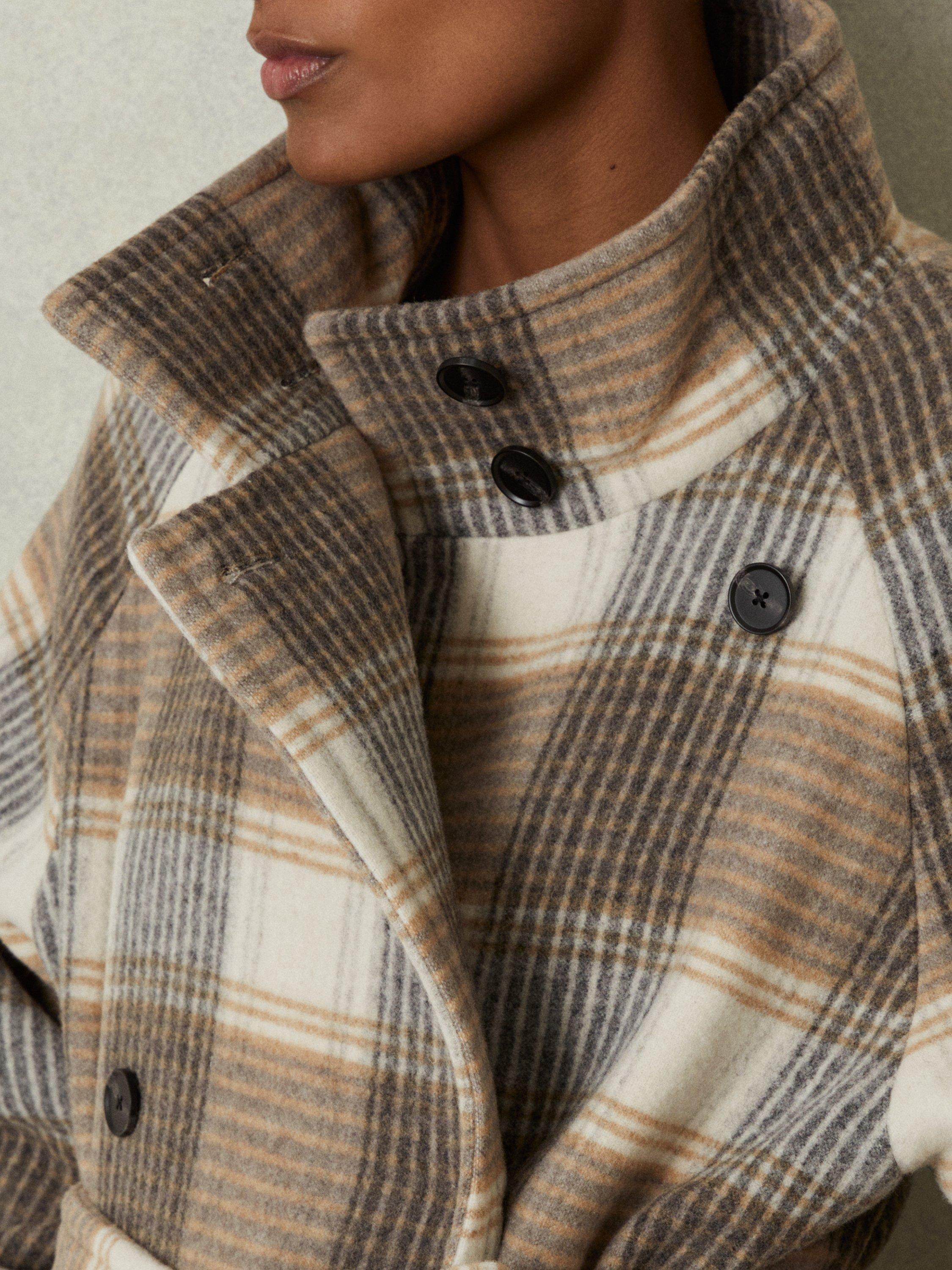 Product image 5 of 5, which shows Reiss Piper Wool Blend Check Coat, Neutral, 16
