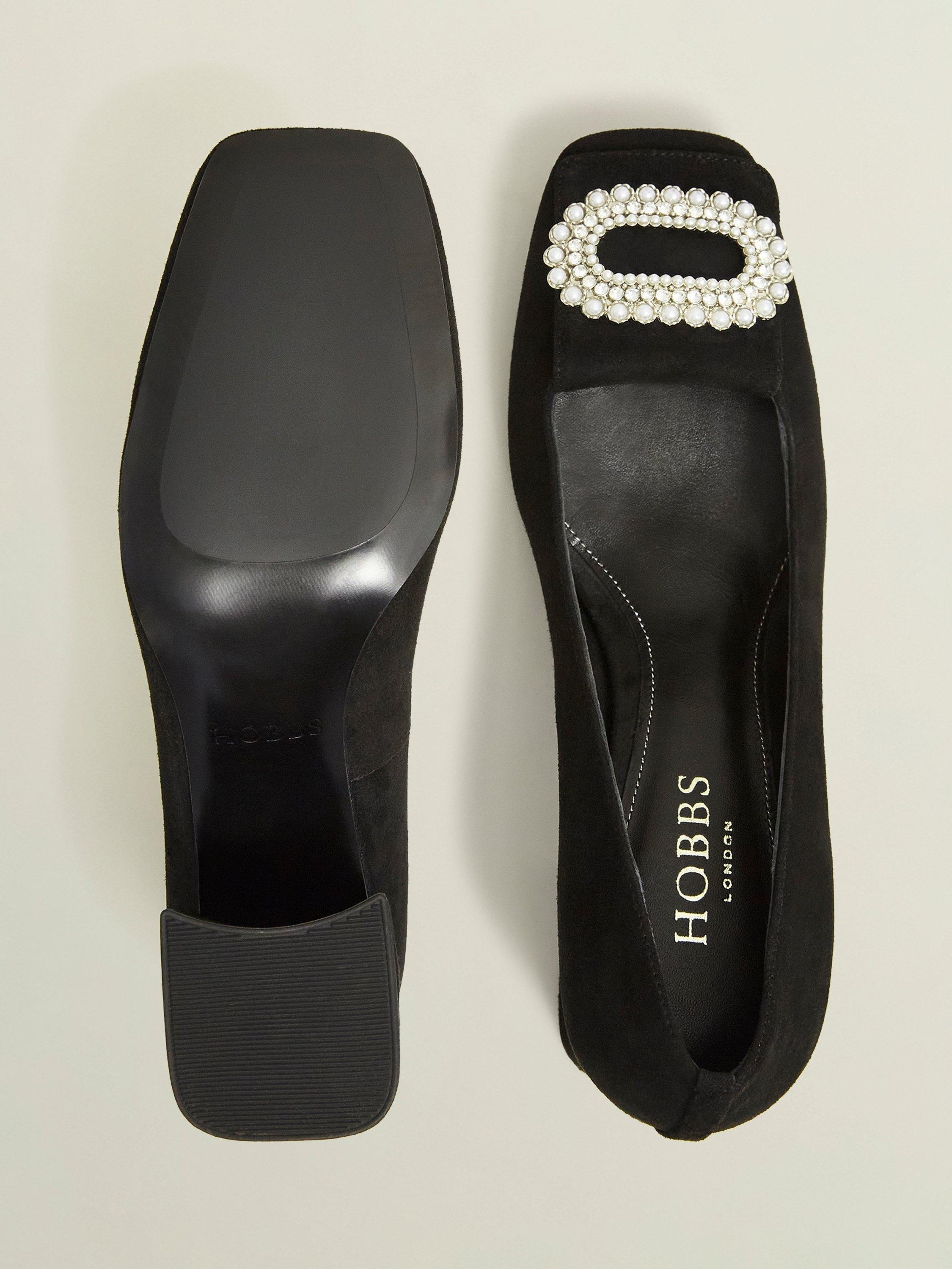 Product image 2 of 6, which shows Hobbs Lexia Suede Jewelled Court Shoes, Black, 3