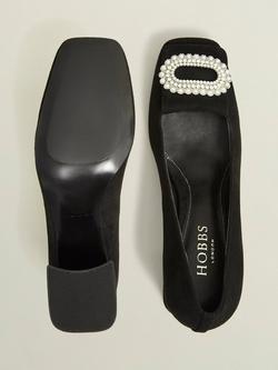 Hobbs Lexia Suede Jewelled Court Shoes, Black - view 2, Black