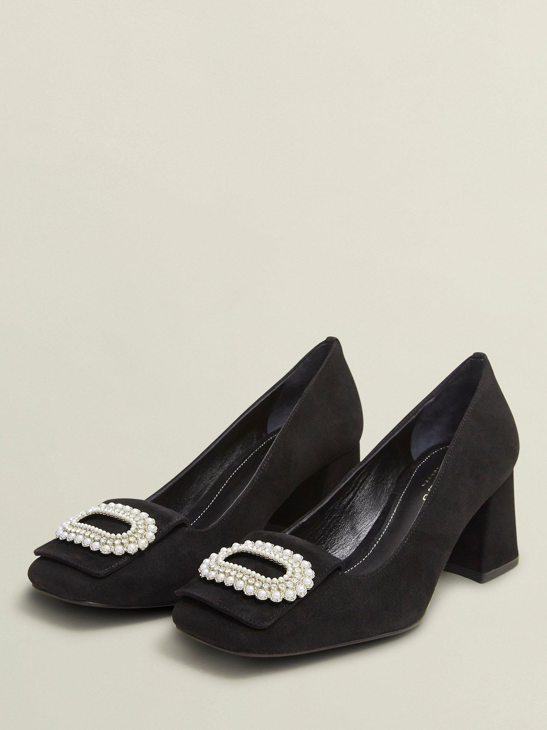 Product image 3 of 6, which shows Hobbs Lexia Suede Jewelled Court Shoes, Black, 3