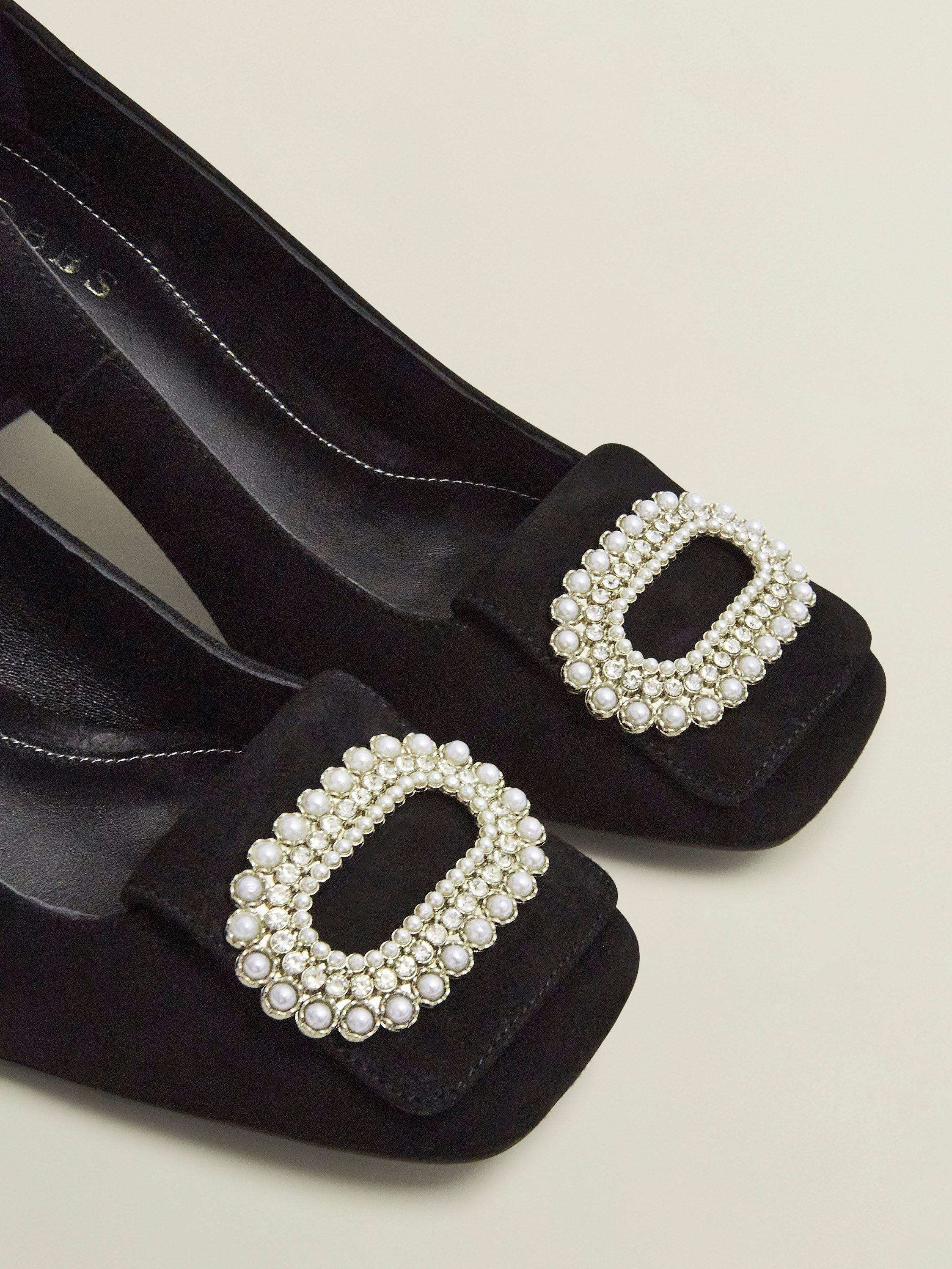 Product image 5 of 6, which shows Hobbs Lexia Suede Jewelled Court Shoes, Black, 3