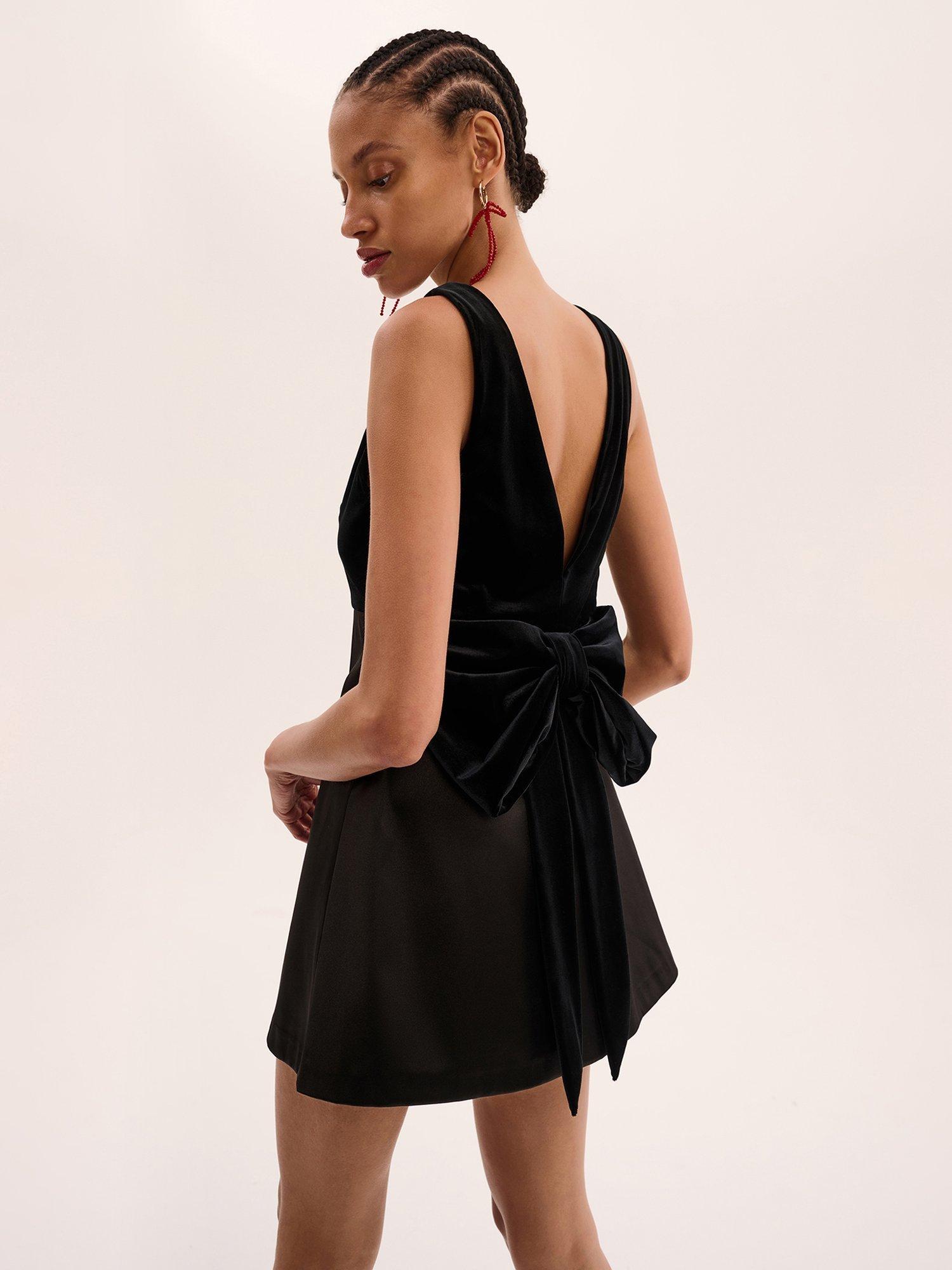 OMNES Bowlyn Velvet Bow Back Satin Mini Dress, Black
