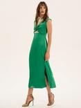 OMNES Marin Twist Front Satin Midi Dress, Emerald Green
