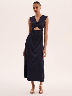 OMNES Marin Twist Front Satin Midi Dress, Navy