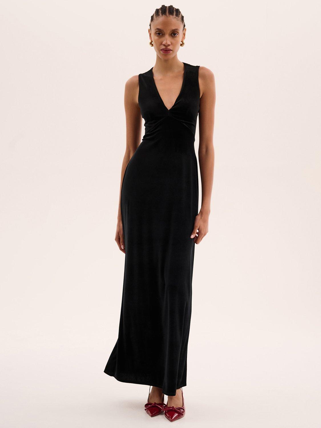 OMNES Nova Velvet Tie Back Maxi Dress Black