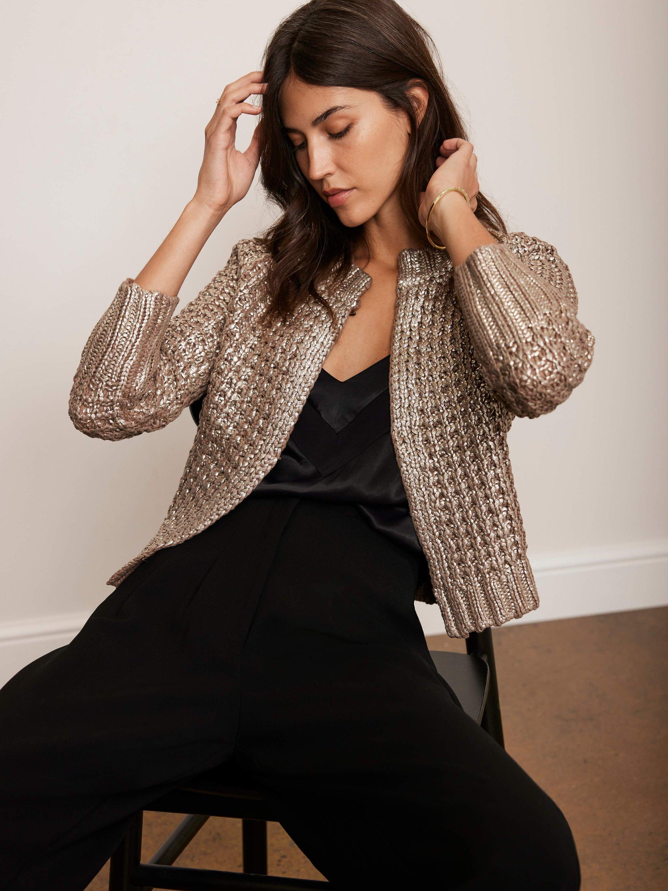 Gold velvet cardigan best sale