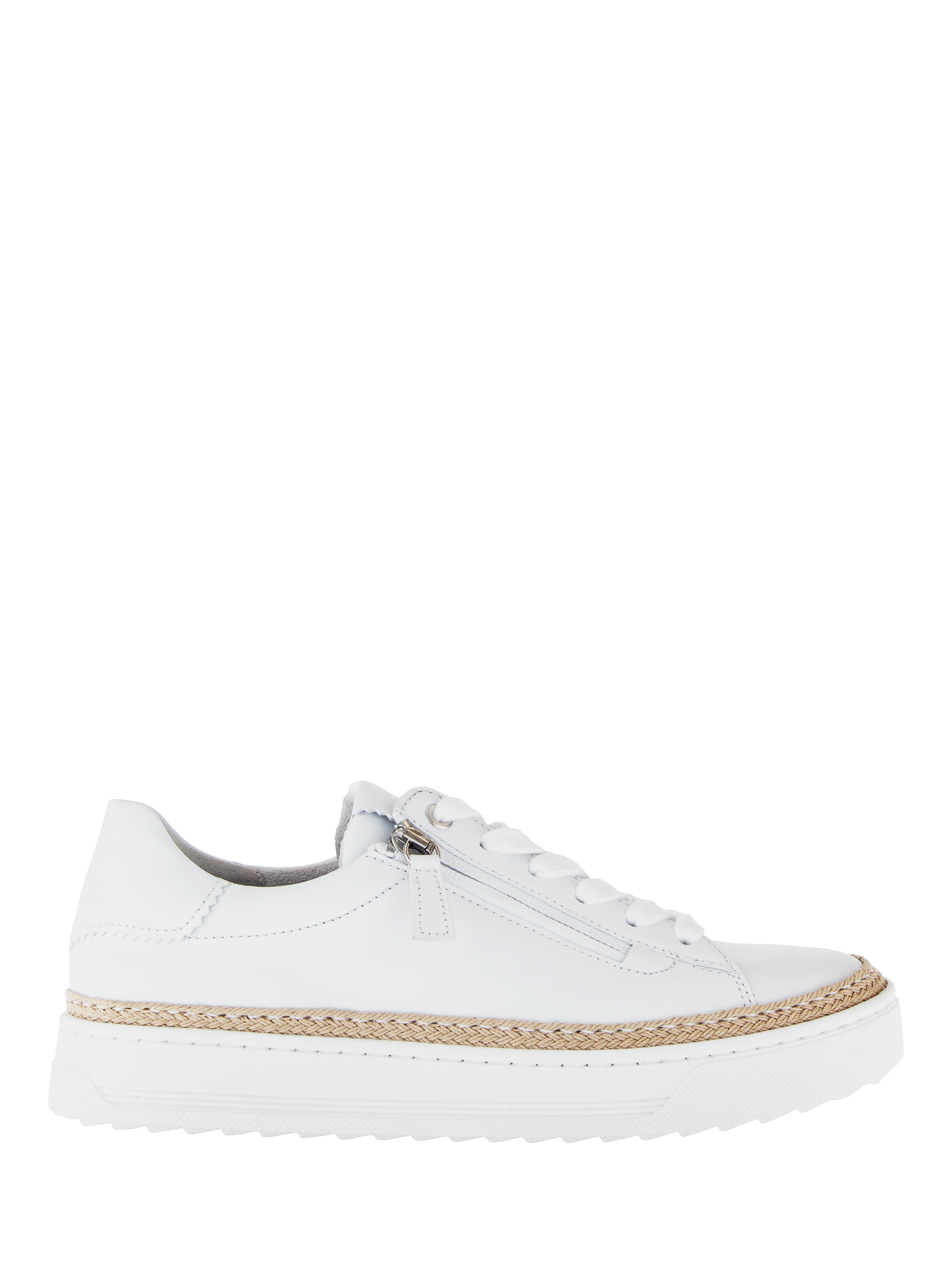 Product image 1 of 4, which shows Gabor Vanessa Wide Fit Leather Rope Sole Trainers, White, 3