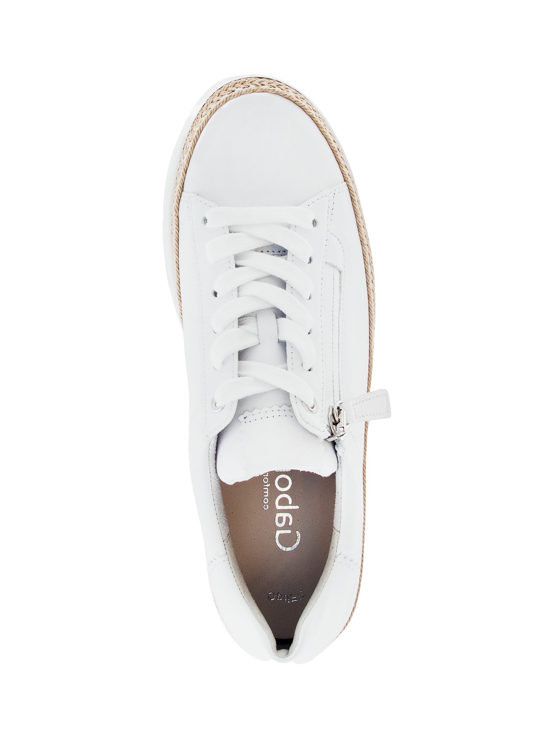 Product image 2 of 4, which shows Gabor Vanessa Wide Fit Leather Rope Sole Trainers, White, 3
