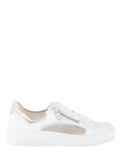 Gabor Wemo Leather Metallic Detail Trainers, White/Pale Gold, White/Pale Gold