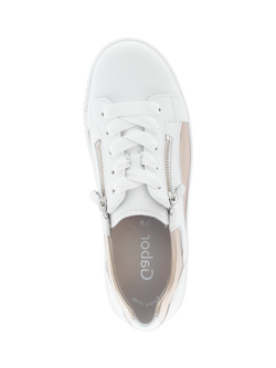 Gabor Wemo Leather Metallic Detail Trainers, White/Pale Gold - view 2, White/Pale Gold