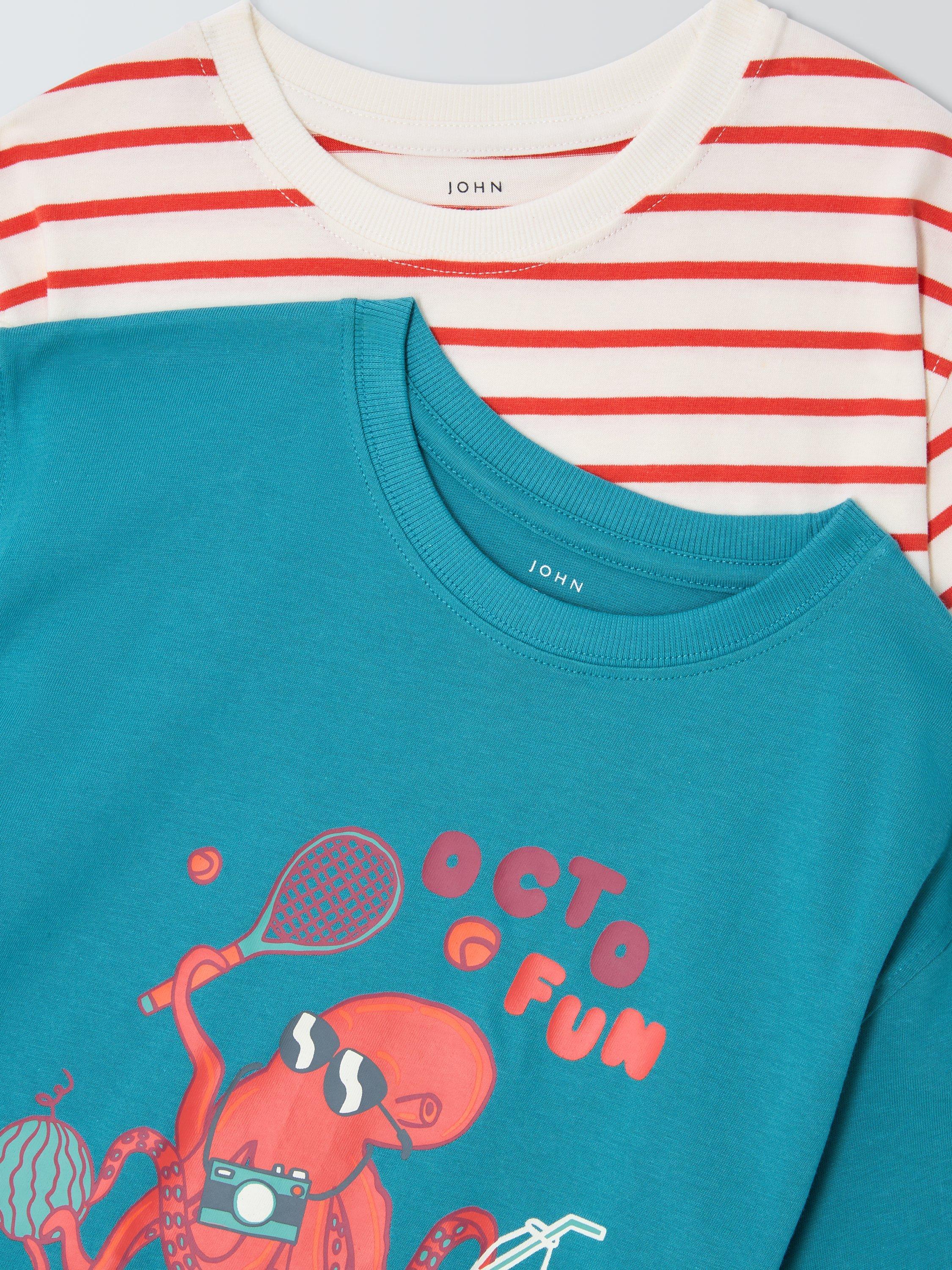 Product image 5 of 7, which shows John Lewis Kids' Stripe/Octopus T-Shirts, Pack of 2, Multi, 3 years