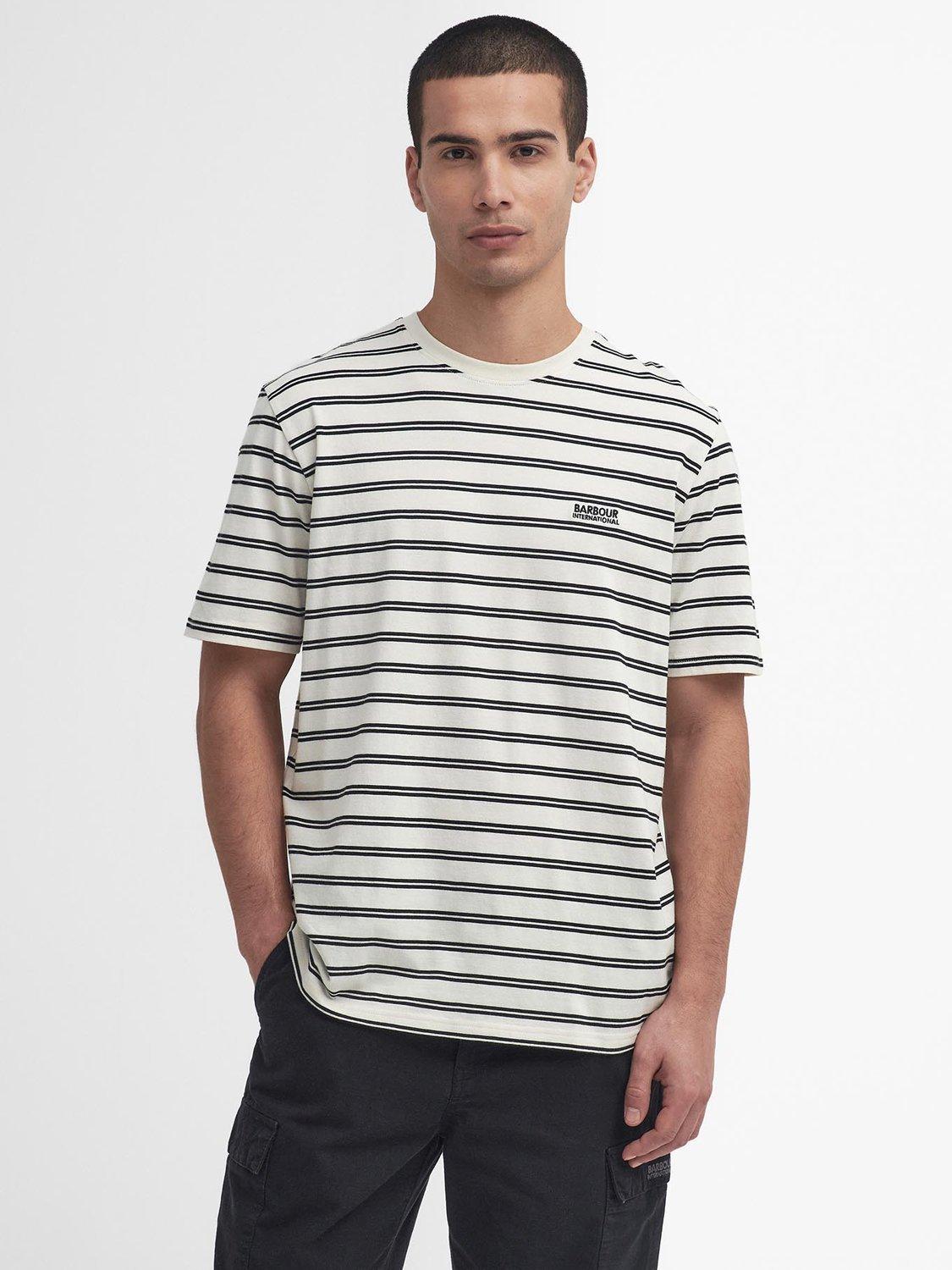Barbour International Bernie Cotton Regular Fit Stripe T-Shirt, Whisper White