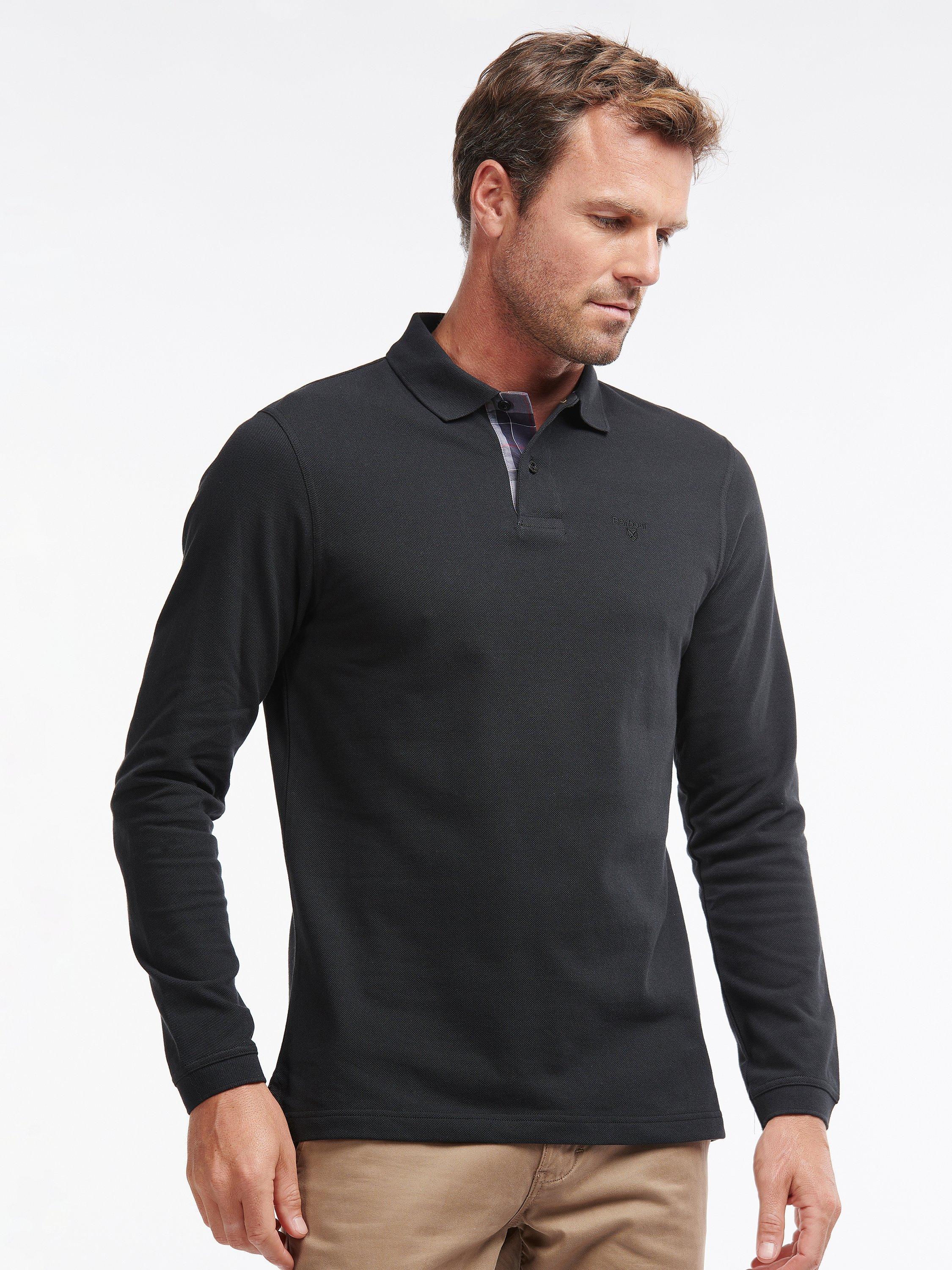 Barbour Cotton Regular Fit Essential Long Sleeve Polo Shirt Black