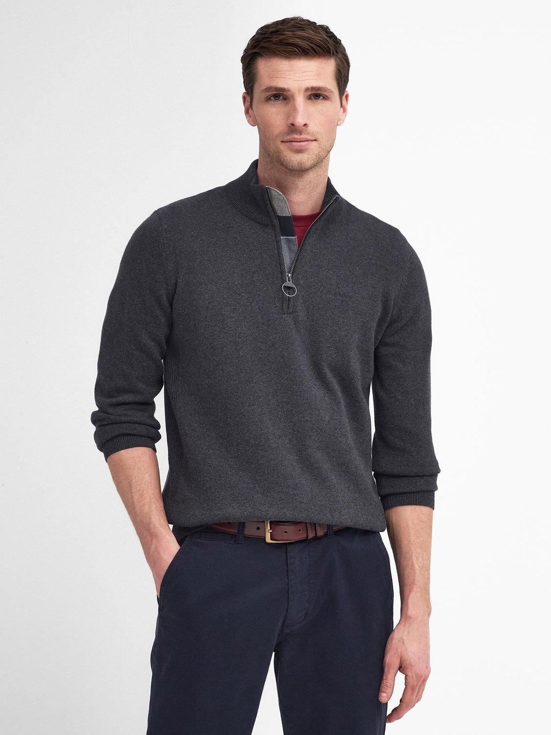 Barbour essential lambswool half zip jumper charcoal online