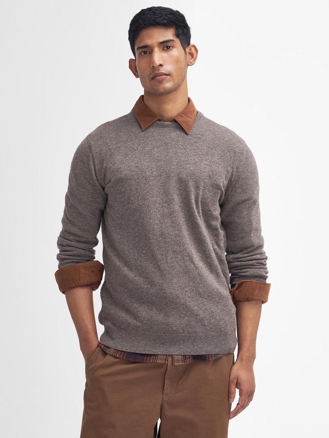 Barbour Essential Lambswool Crew Knit Jumper, Dark Stone