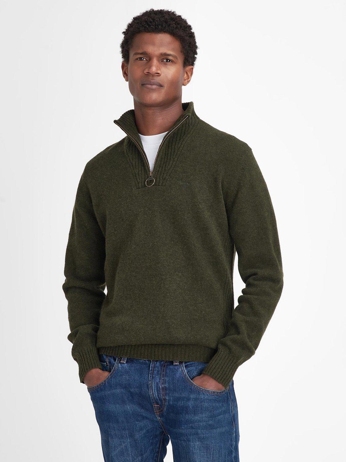 Barbour Essential Lambswool Half Zip Knit, Seaweed