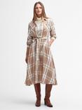 Barbour Marianne Tartan Midi Shirt Dress, White Smoke Tartan